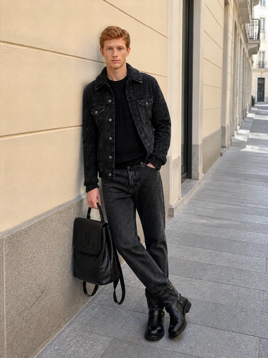 Dolce gabbana black denim jacket outfit men