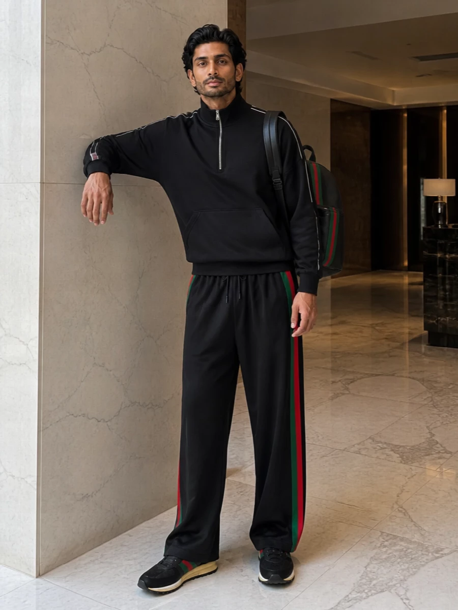 Gucci wide leg track pants black half zip runners