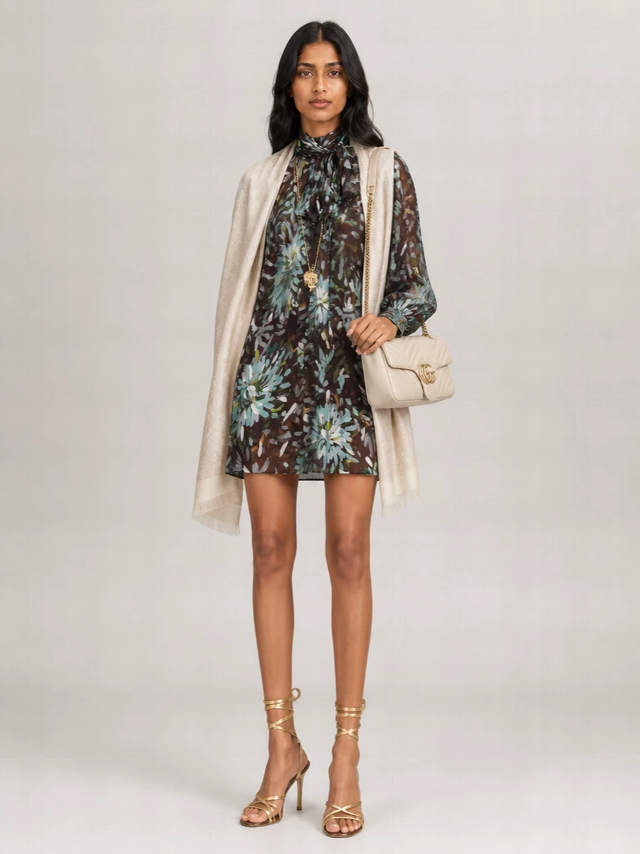 Gucci Lightweight Monogram Wool Scarf With Fringed Hem