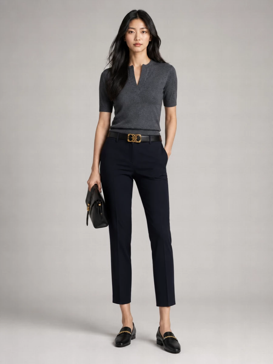 Pinko Cashmere Wool V-Neck Short-Sleeve Ribbed Hem Sweatshirt