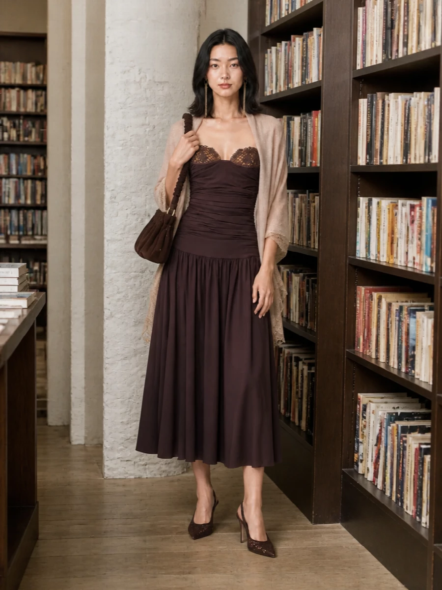 Magda butrym brown lace midi dress evening