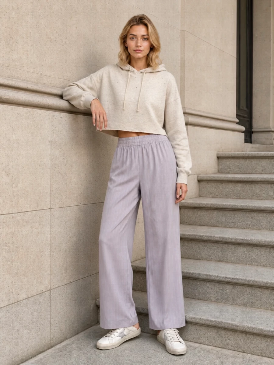Golden goose wide leg trousers cropped hoodie outfit