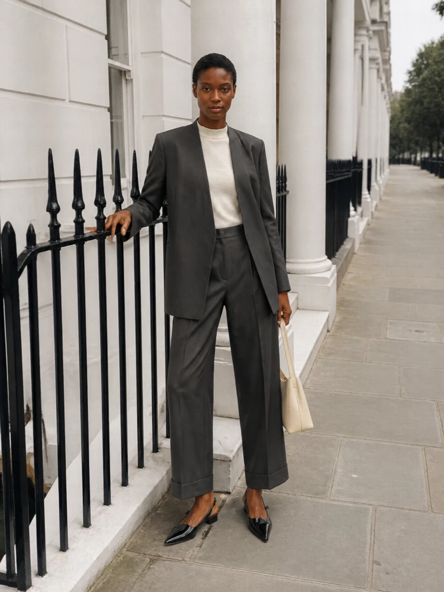 Loulou studio grey blazer suit ivory top