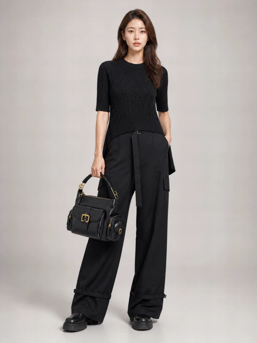 Sacai Cable-Knit Ribbed Asymmetric Sweatshirt