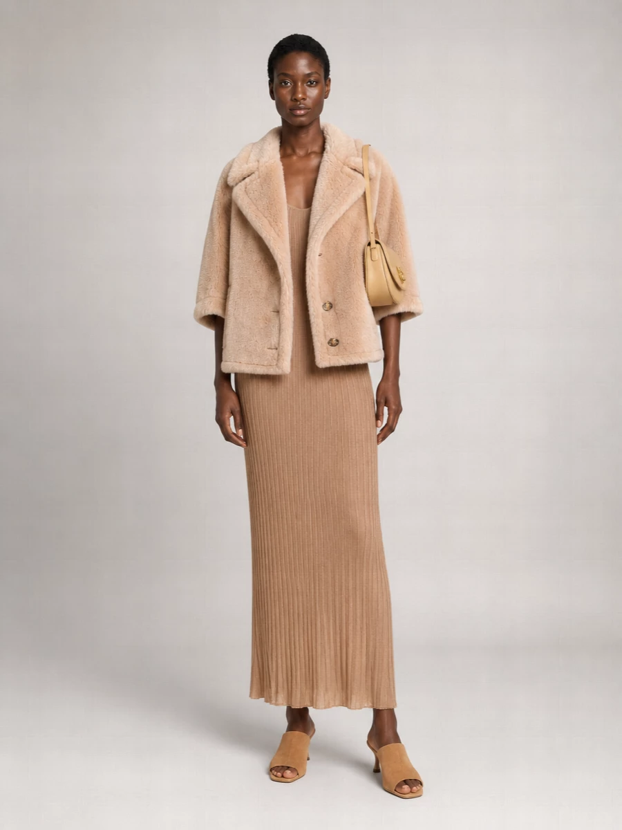Max Mara Alpaca Wool Silk Teddy Cape Jacket