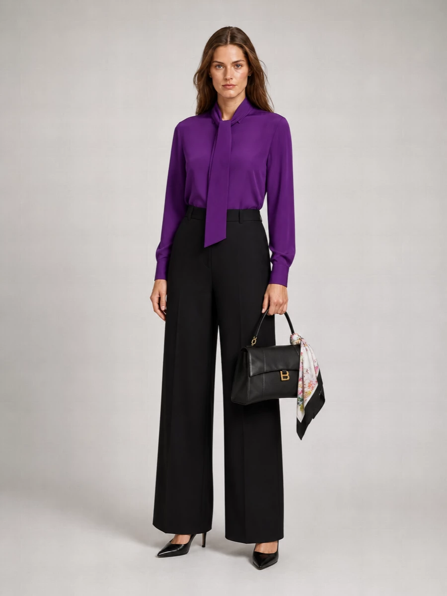 Balenciaga Silk Long-Sleeve Asymmetric Scarf Blouse
