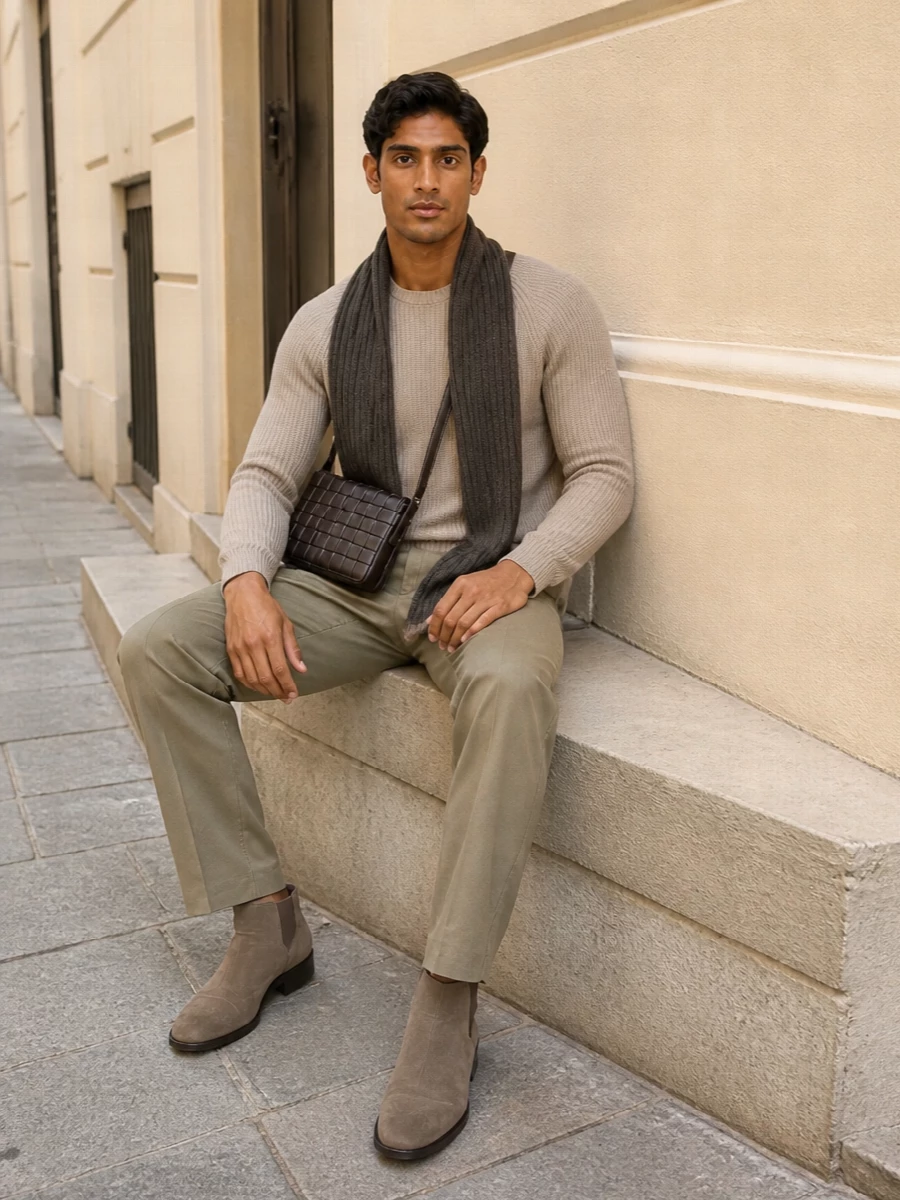 Brunello cucinelli taupe trousers margiela boots