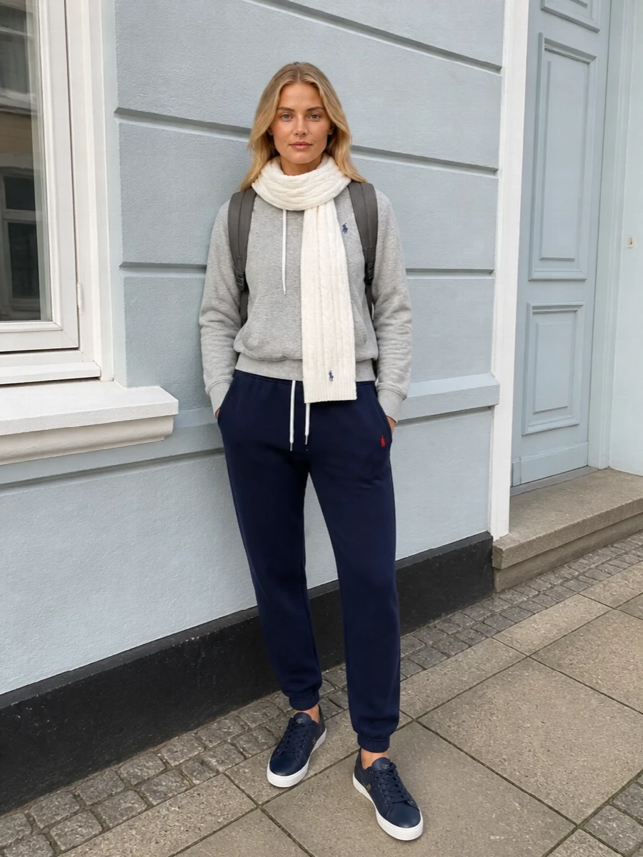 Polo ralph lauren grey hoodie navy joggers outfit