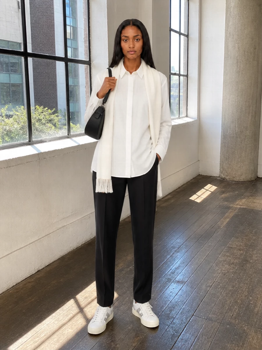 Moncler genius shirt black tailored trousers outfit