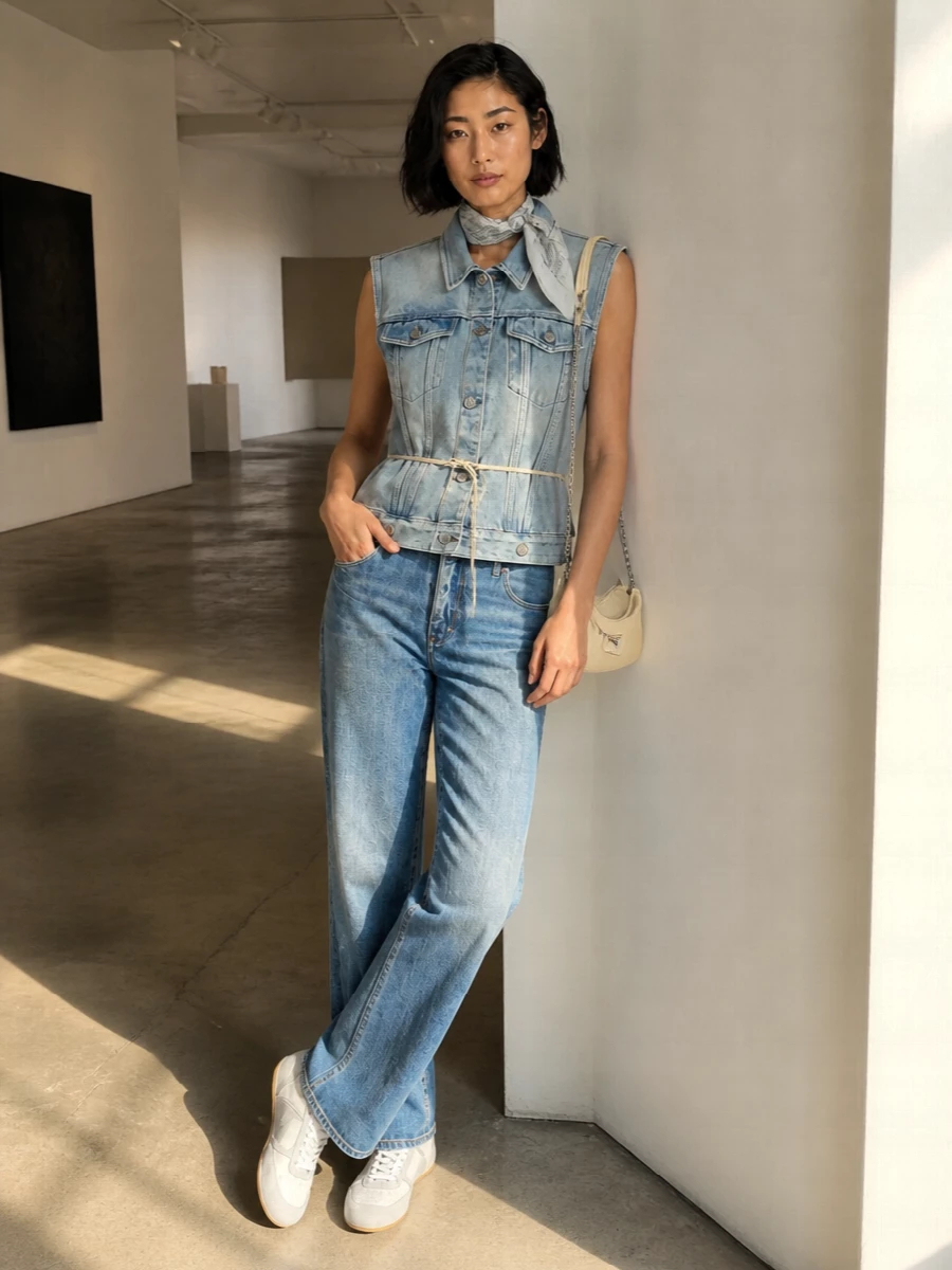 Maison margiela denim vest straight jeans outfit