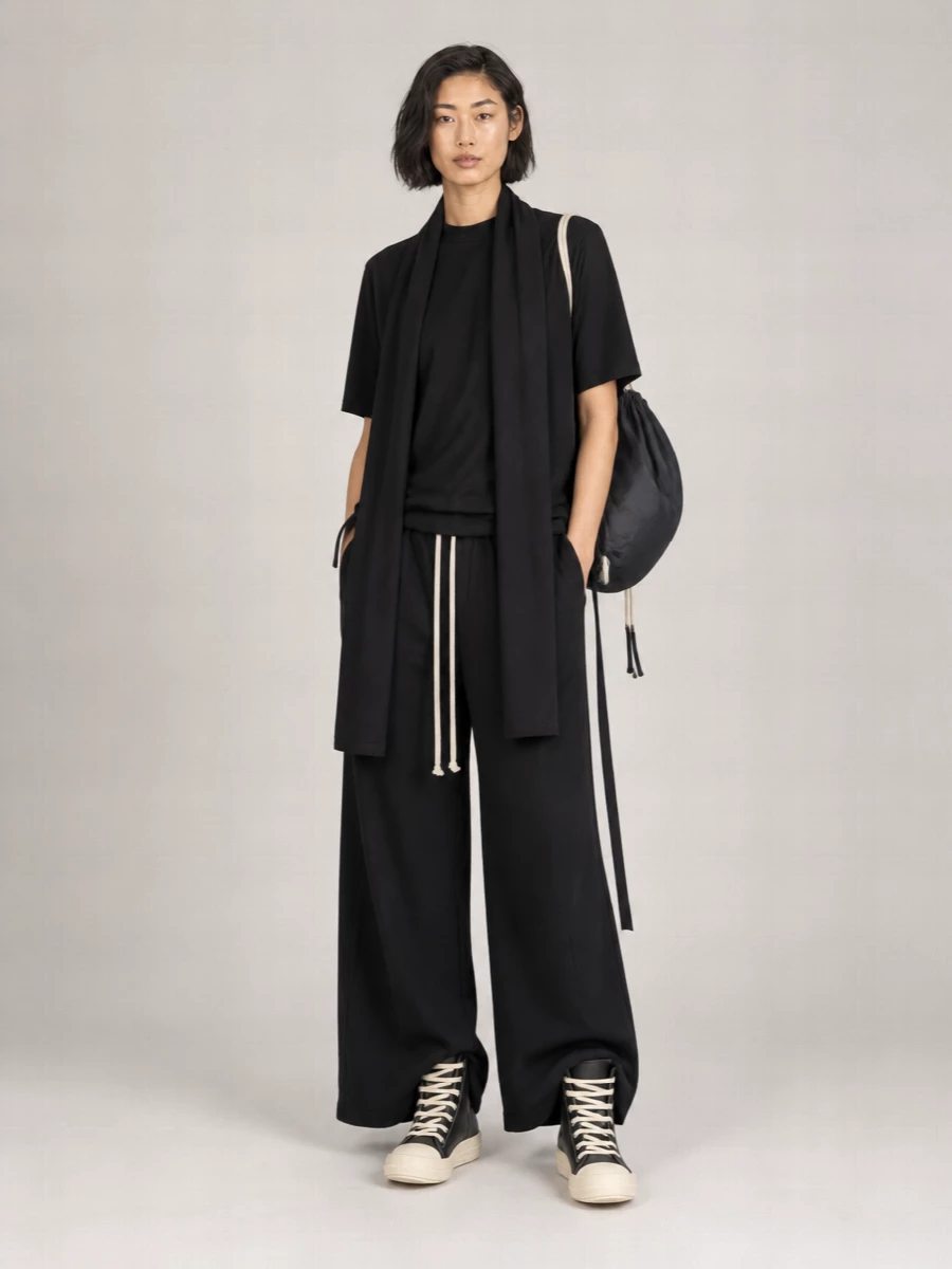 Rick Owens Drkshdw Wide-Leg Cotton Drawstring Trousers