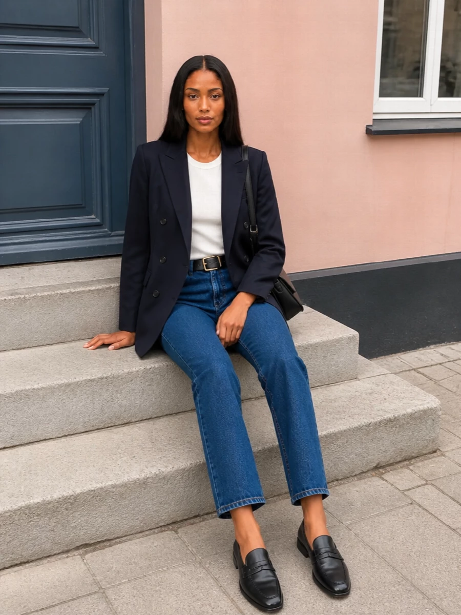 Tagliatore blazer high rise jeans aeyde loafers