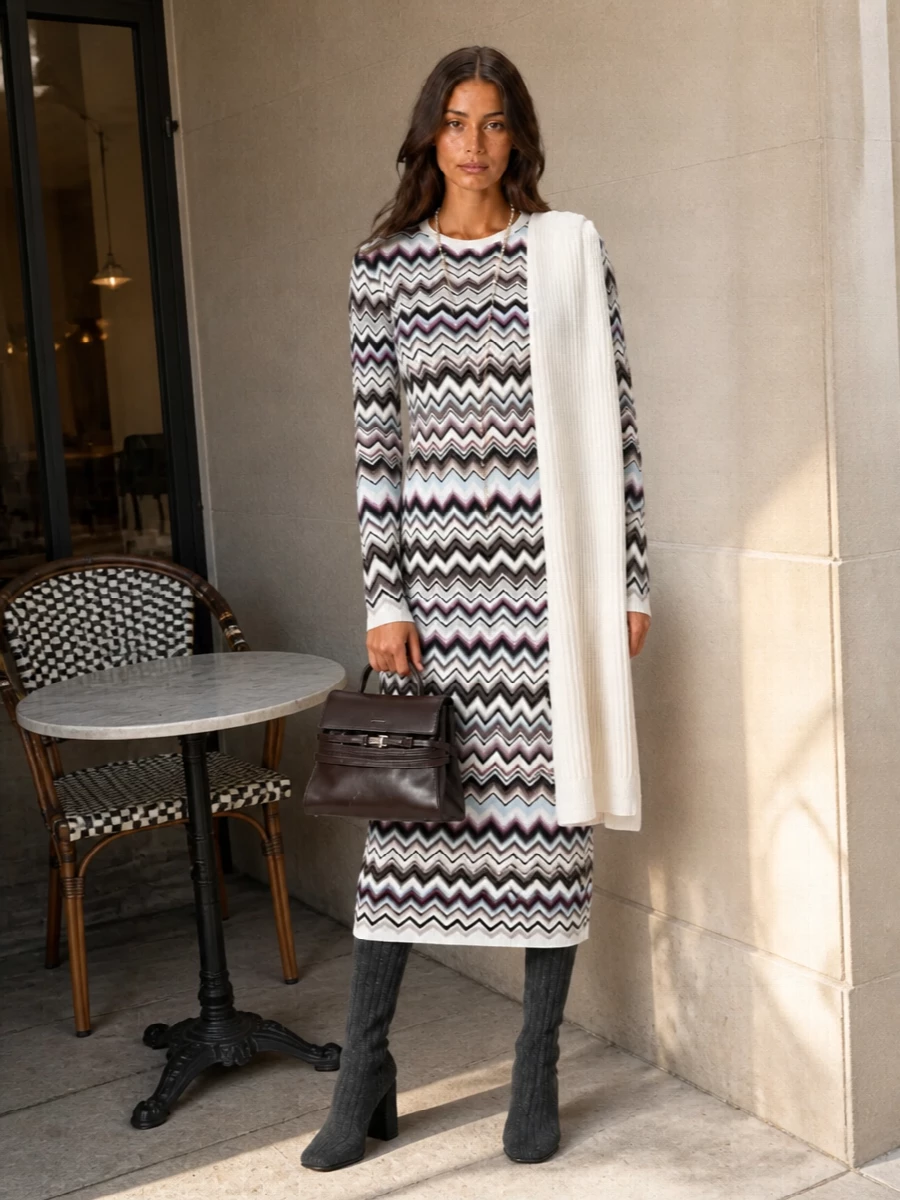 Missoni zigzag knit dress bottega sock boots