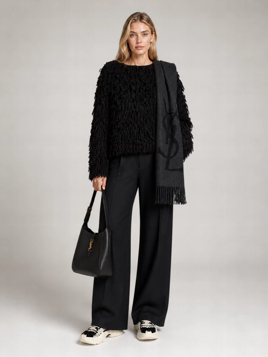 Saint Laurent Silk Logo-Jacquard Fringed Scarf