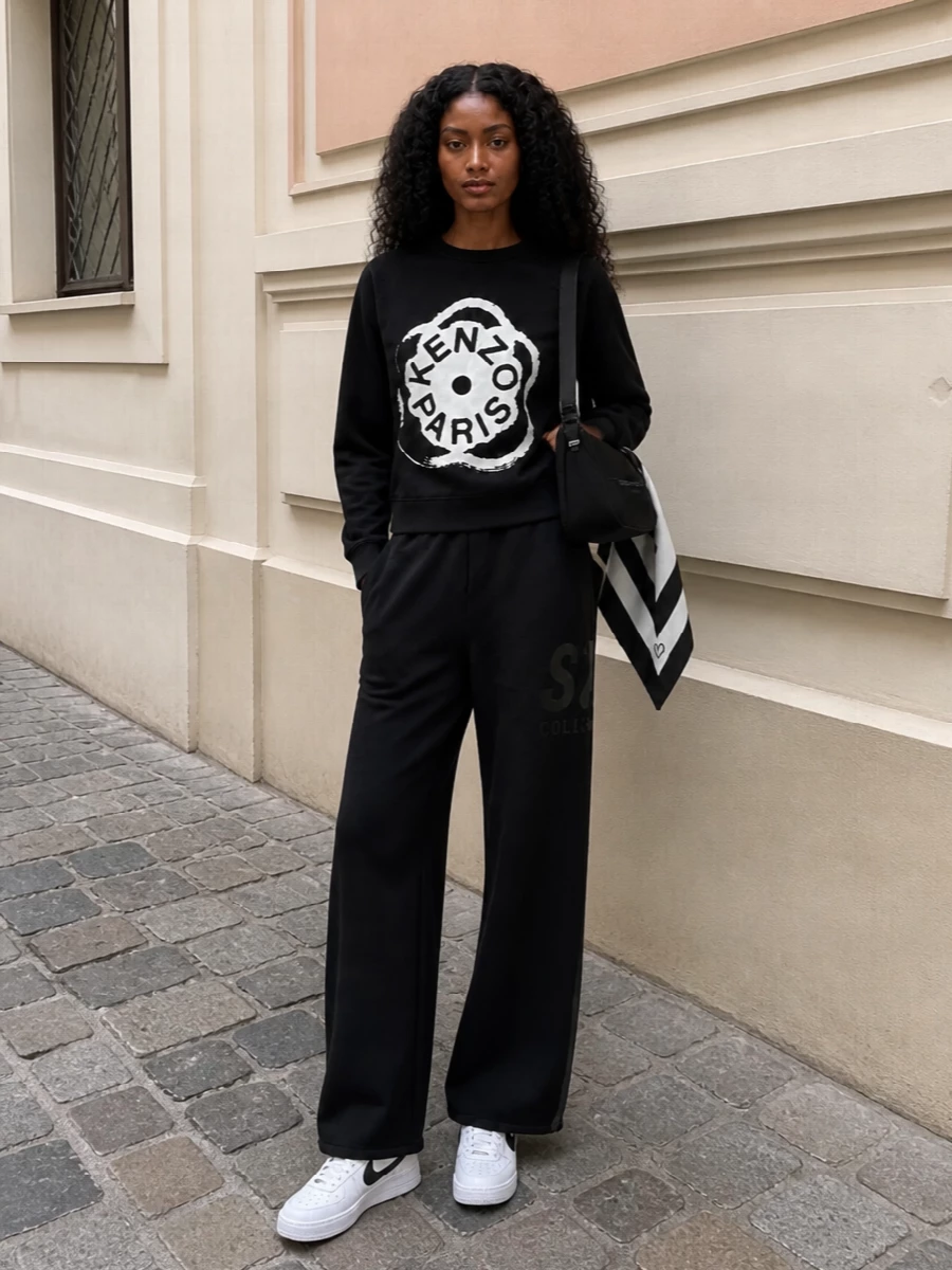 Kenzo sweatshirt wide leg sweatpants nike sneakers