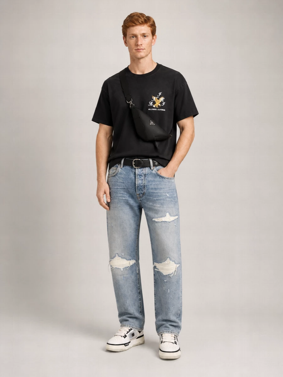 Amiri Cotton Destroyed Straight-Leg Jeans