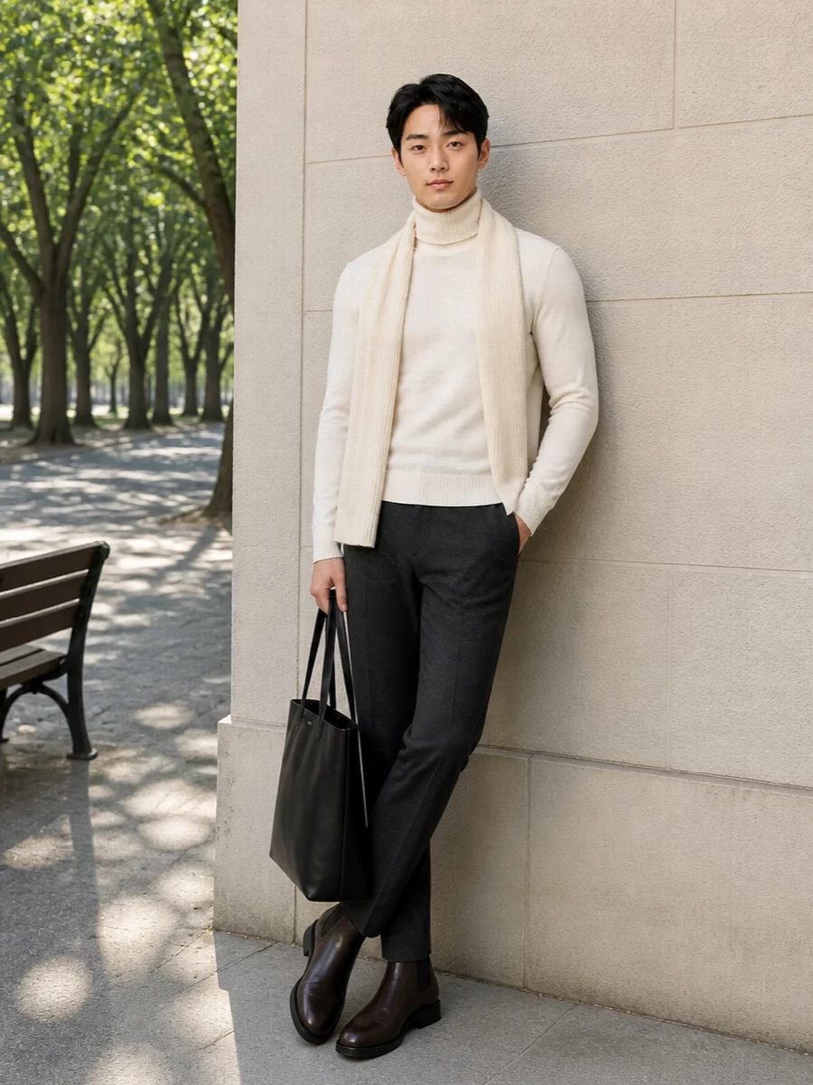 Dondup turtleneck charcoal trousers chelsea boots