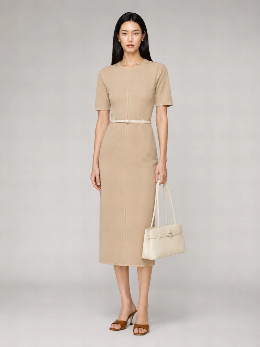 Ami Paris Cotton Long Fitted Midi Dress