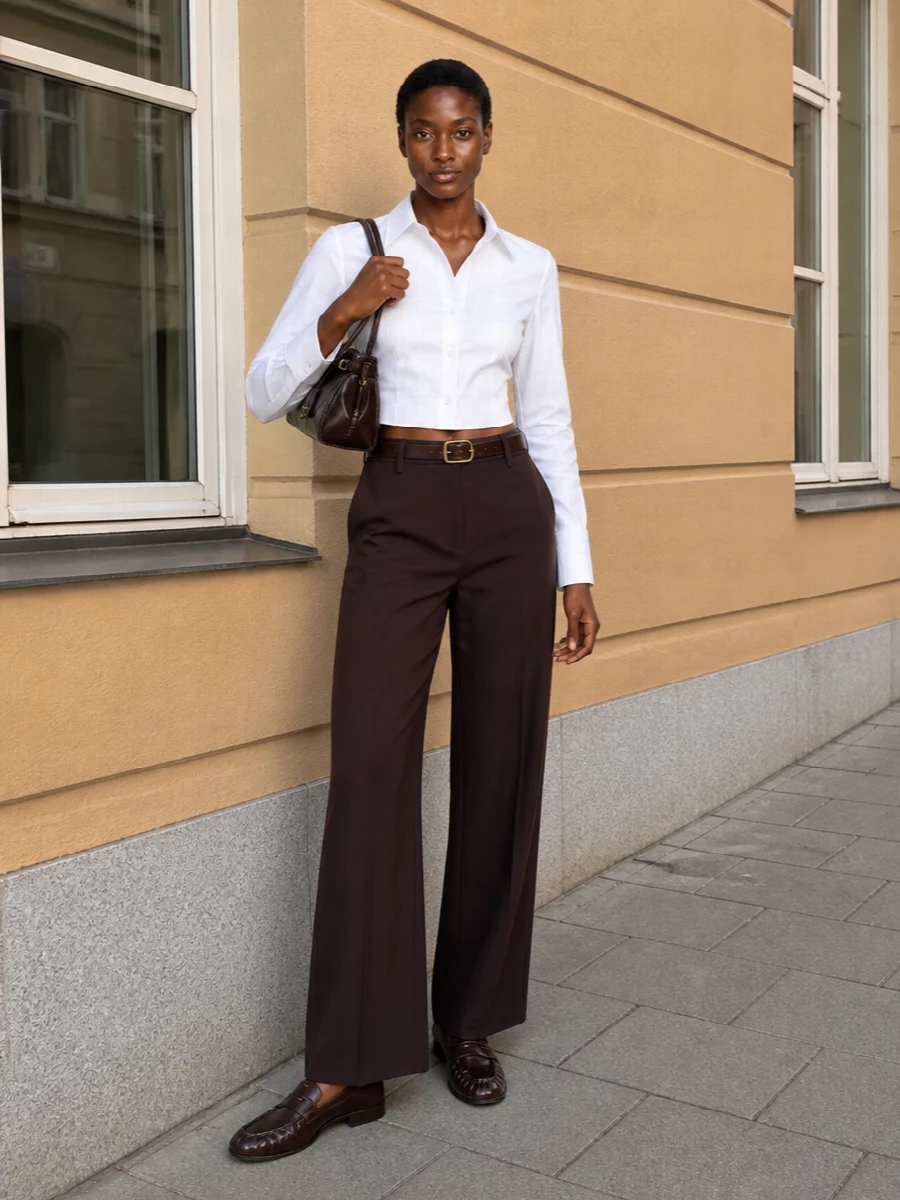 Ermanno scervino brown wide leg trousers prada loafers