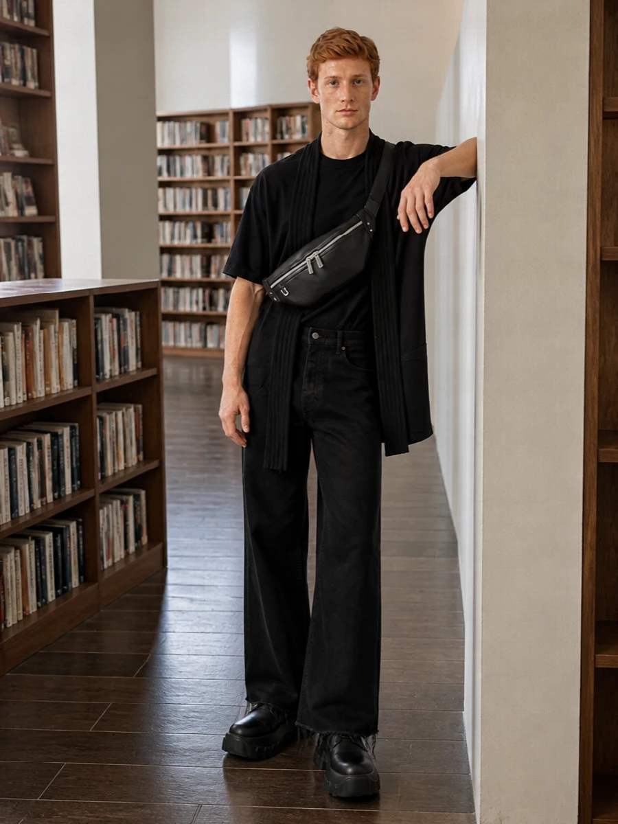 Rick owens wide leg jeans black boots outfit