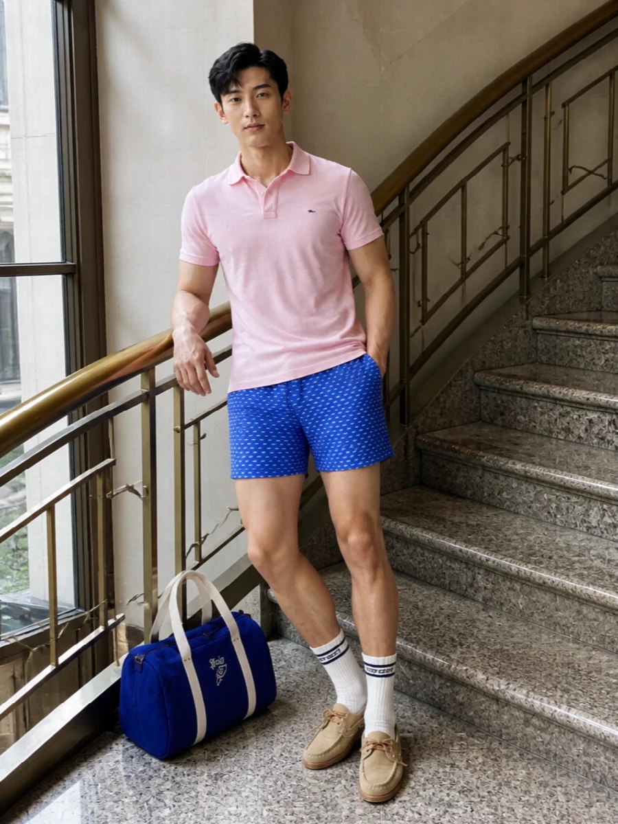 Paul shark swim shorts pink polo boat shoes