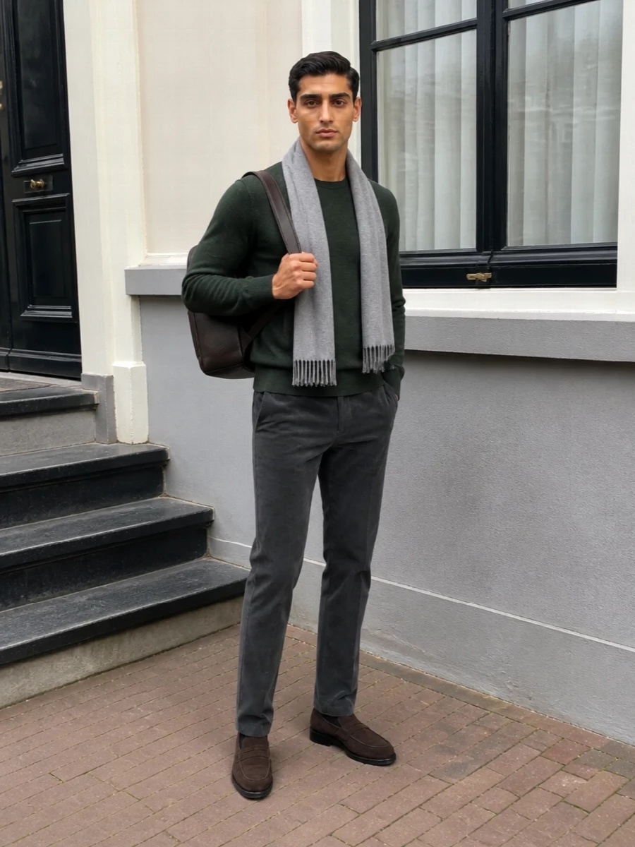 Ralph lauren green sweater etro corduroy trousers