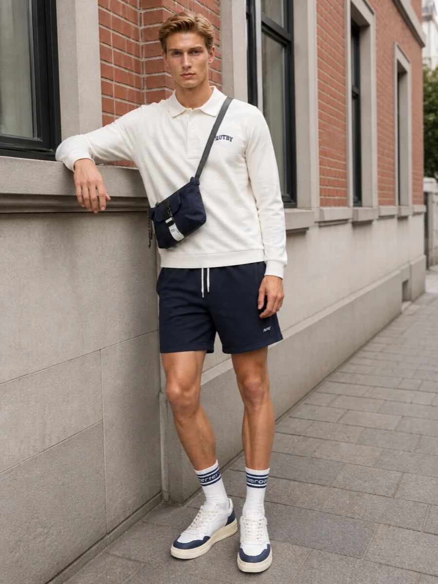Autry polo navy shorts court sneakers outfit
