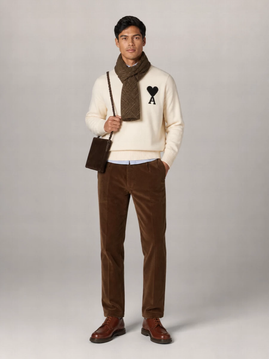 Ami Paris Cotton Straight-Leg Corduroy Trousers