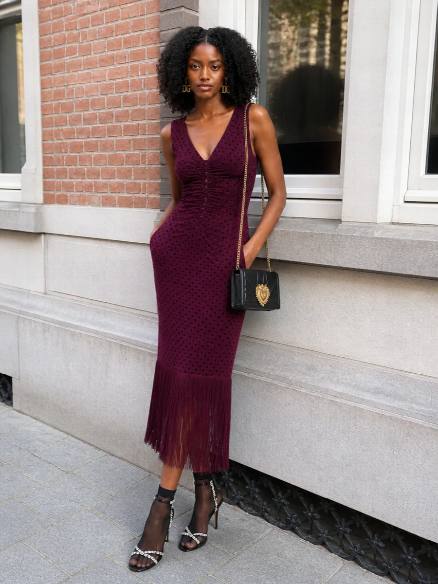 Dolce gabbana fringe midi dress crystal sandals