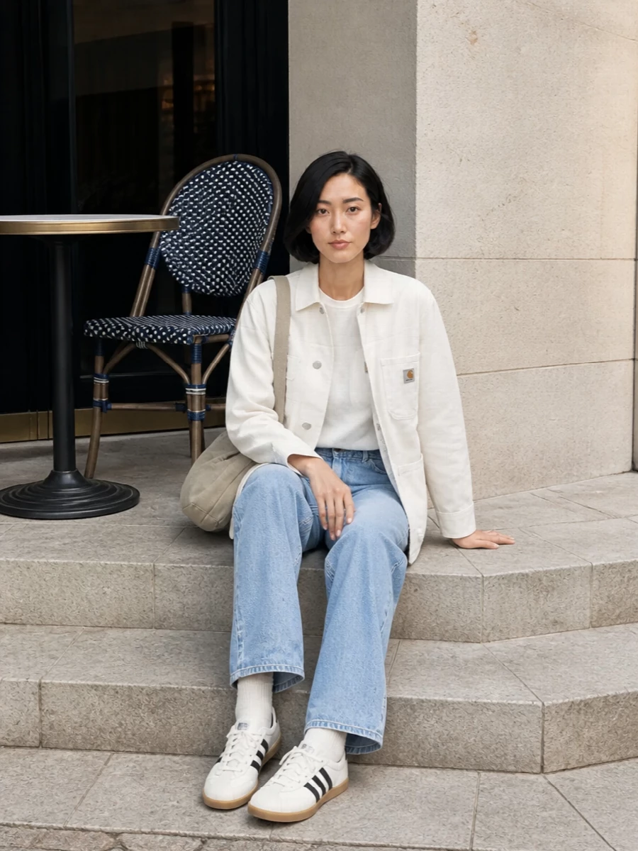 Carhartt wip chore jacket light wash jeans outfit