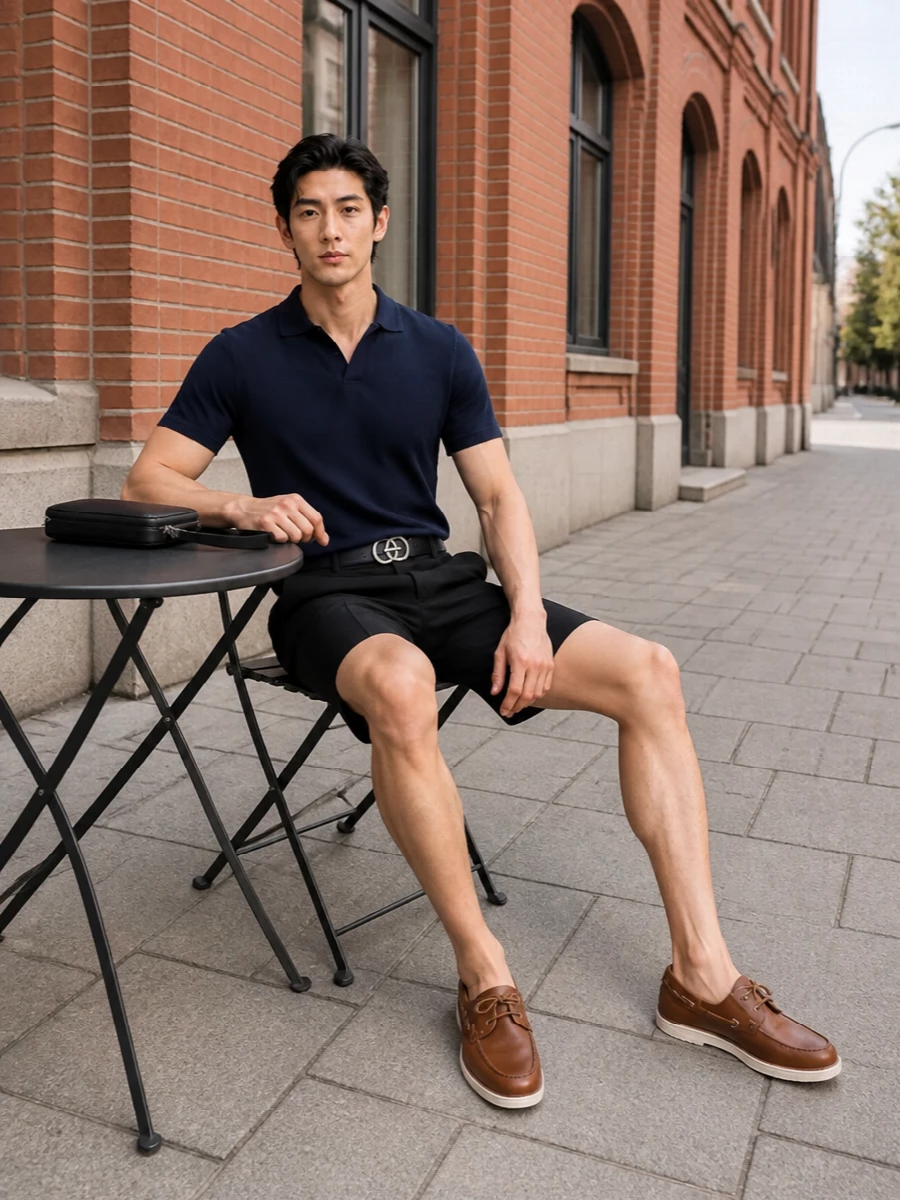 Paul shark shorts navy polo tods loafers outfit