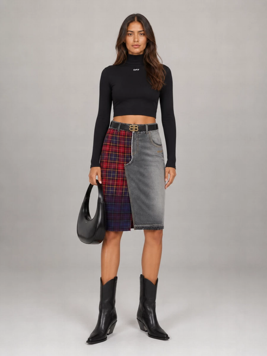 Off-White Cotton Asymmetric Patchwork Skirt