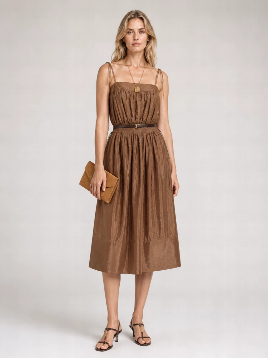 Saint Laurent Satin Multi-Strap Midi Dress