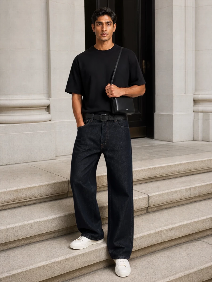 Studio nicholson wide leg jeans minimalist sneakers