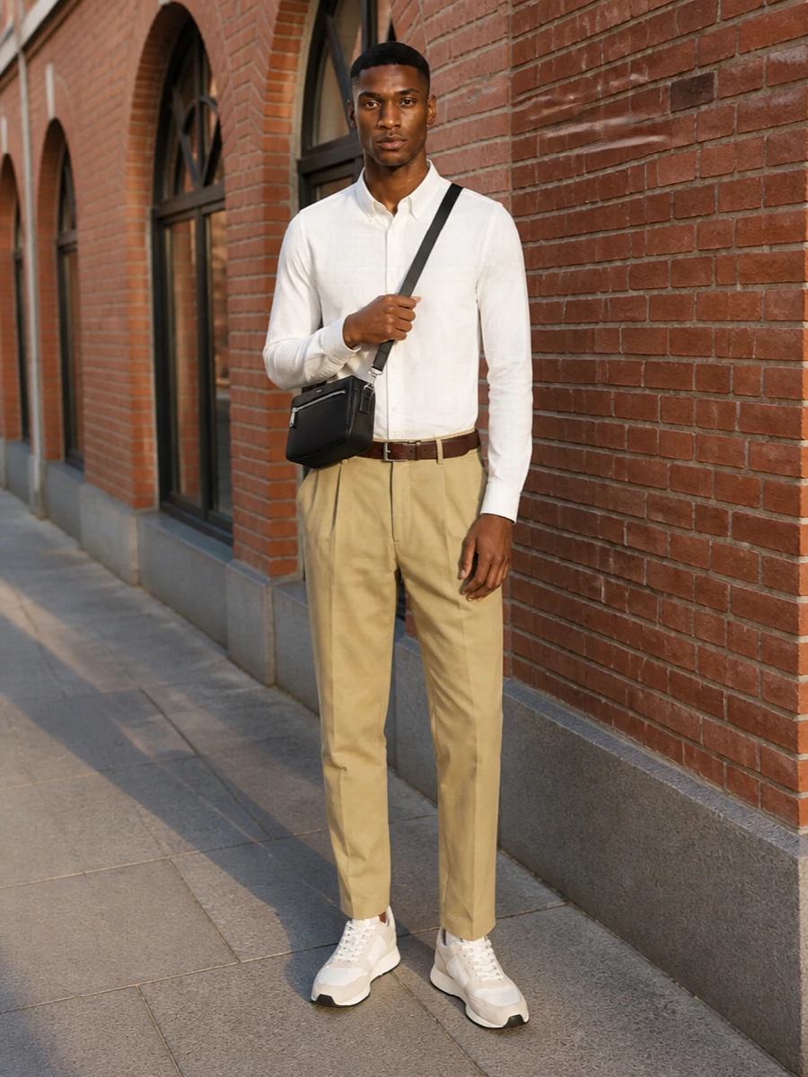 Boss white shirt khaki chinos sneakers