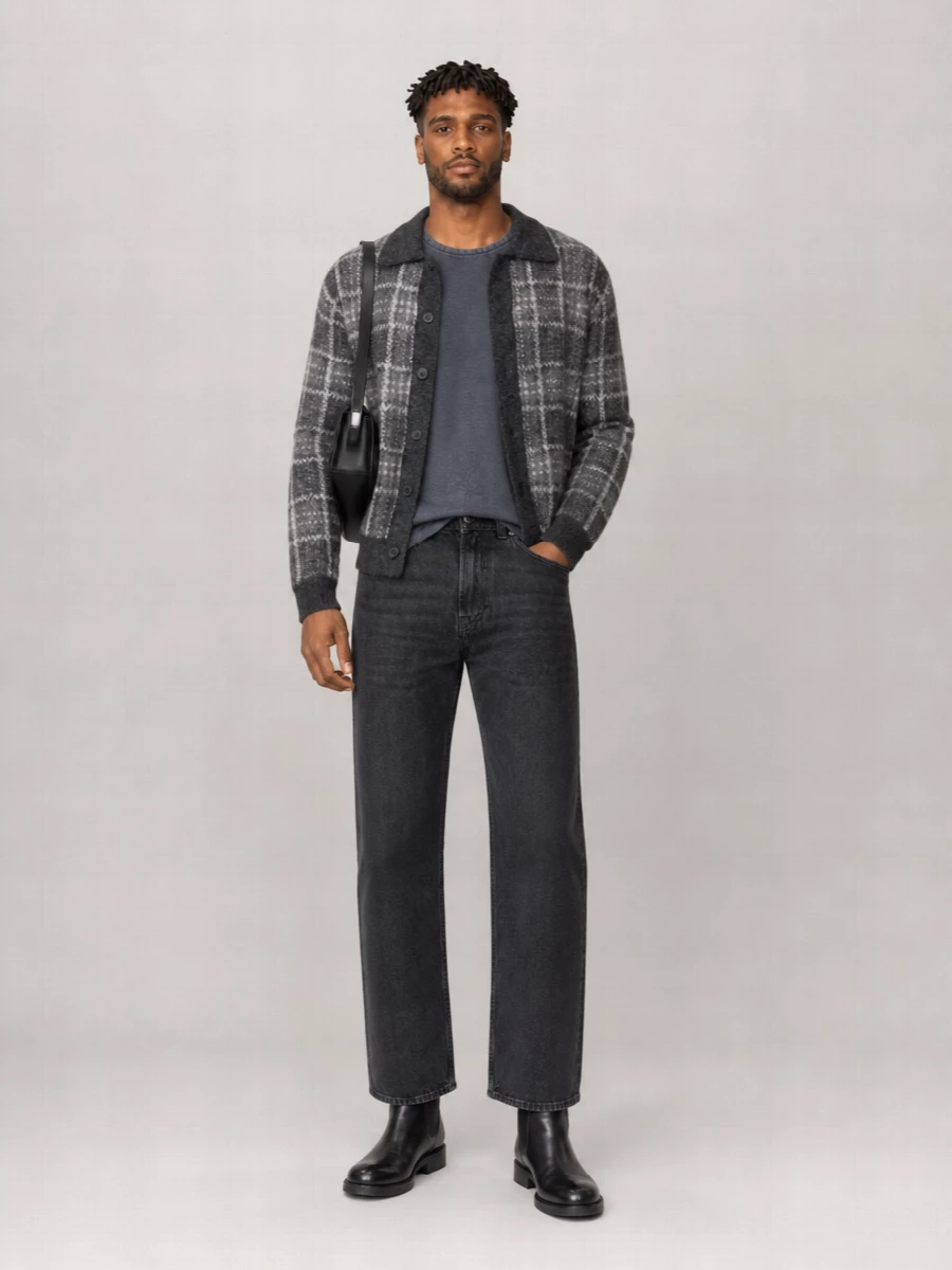 Our Legacy Alpaca Wool Checked Long-Sleeve Polo Shirt