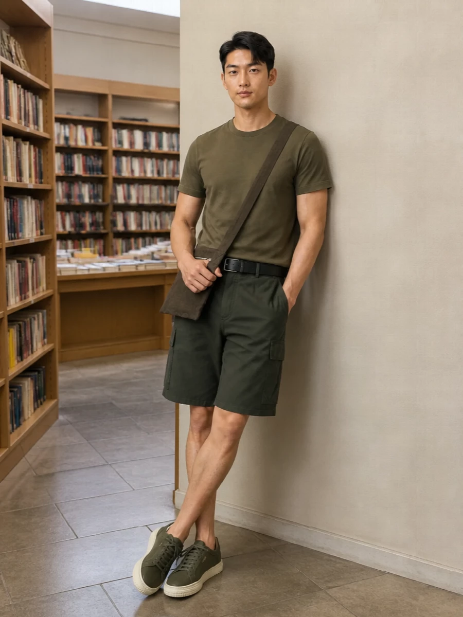Hugo olive tee cargo shorts axel arigato sneakers