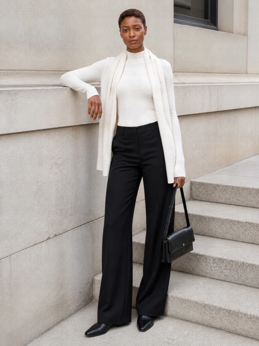 Courreges ribbed top black wide leg trousers