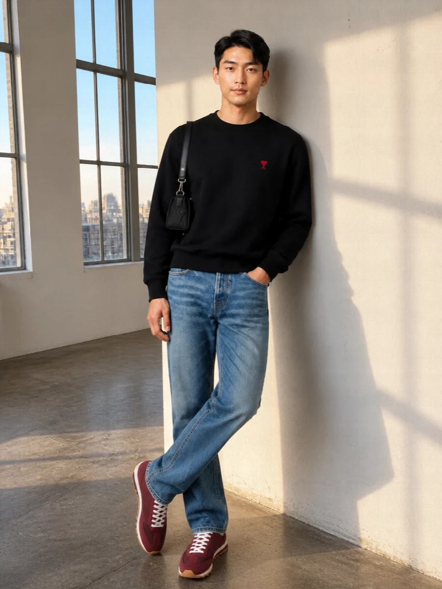 Ami paris sweatshirt jeans burgundy sneakers