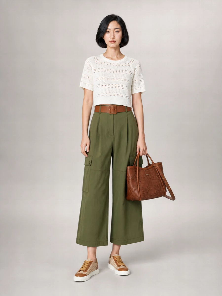 Weekend Max Mara Cotton-Blend High-Rise Wide-Leg Cargo Trousers