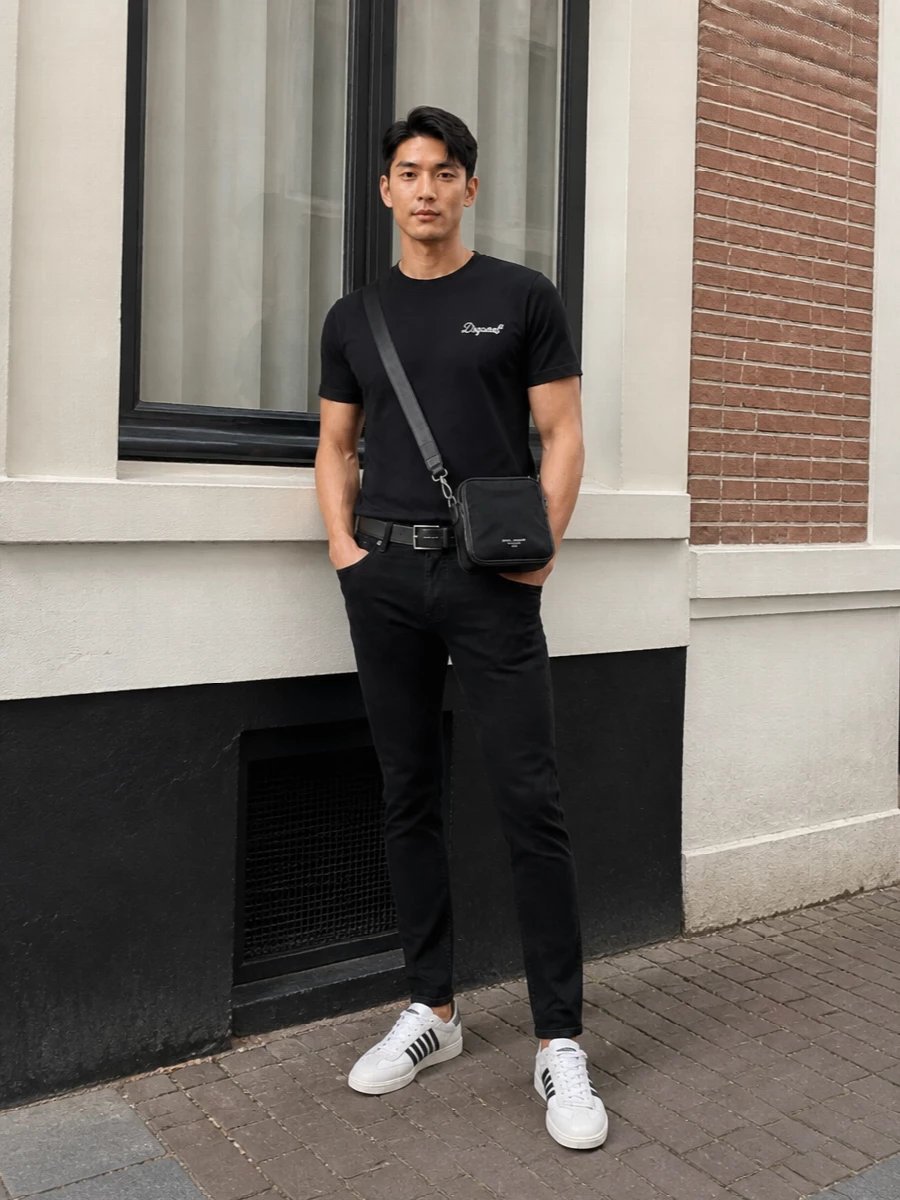 Dsquared2 black t shirt slim black jeans outfit