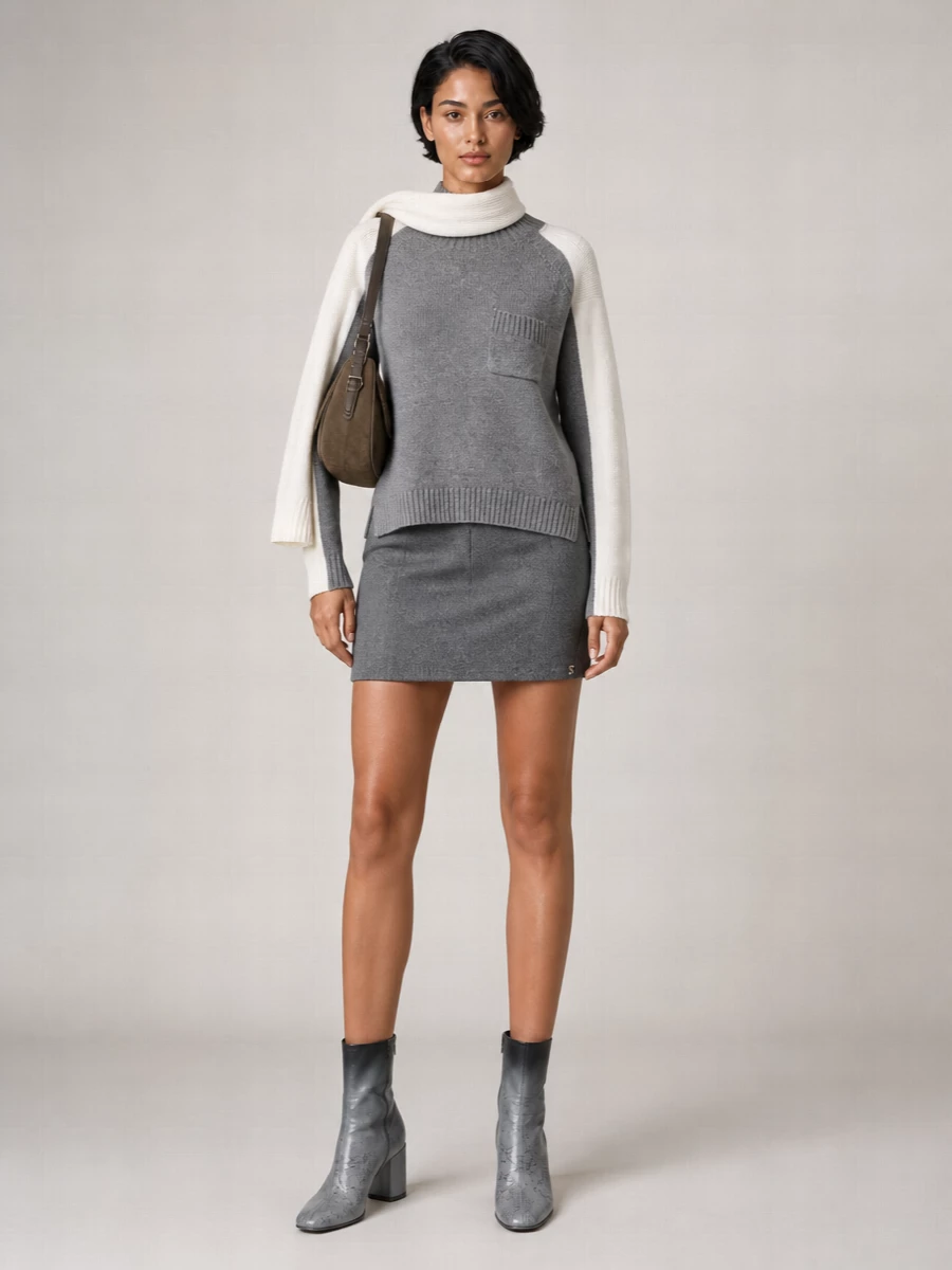 Semicouture Cashmere Ribbed High-Neck Two-Tone Knitted Sweater