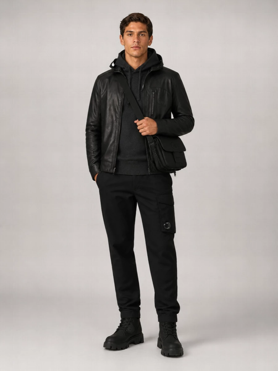 C.p. Company Leather Hooded Jacket