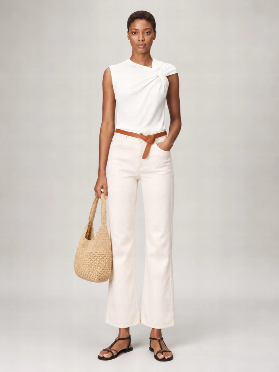 Isabel Marant Organic Cotton Ribbed Crew-Neck Knot-Detail Asymmetric Sleeveless Top
