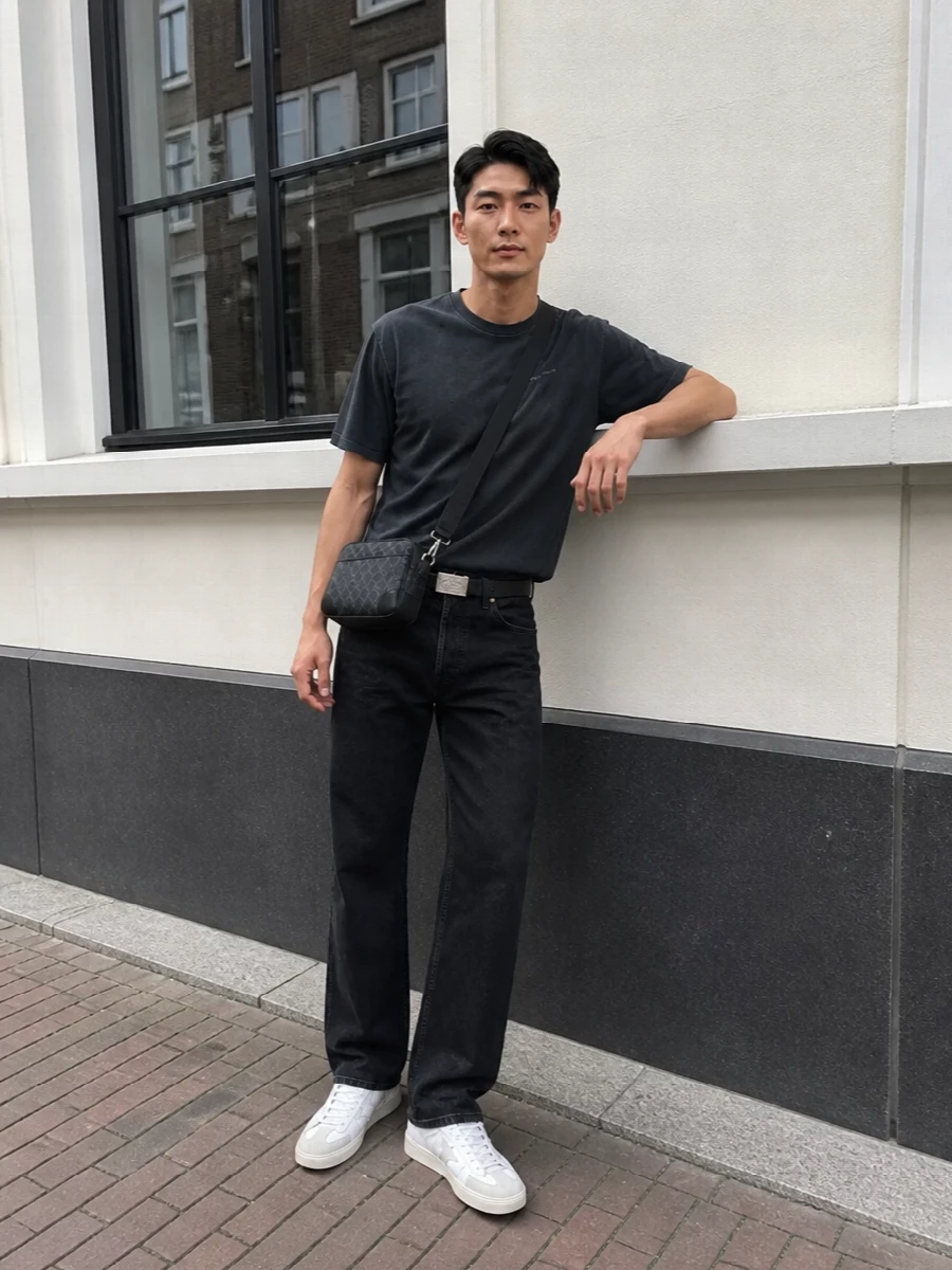 Golden goose jeans washed tee white sneakers