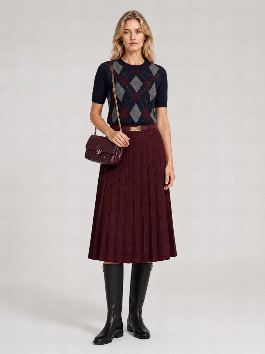 Tory Burch logo-monogram pleated midi skirt