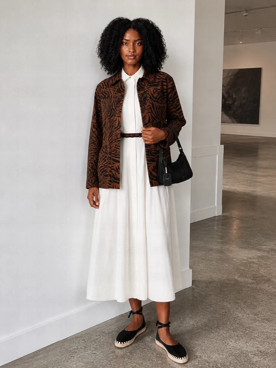 Max mara zebra jacket white shirt dress outfit