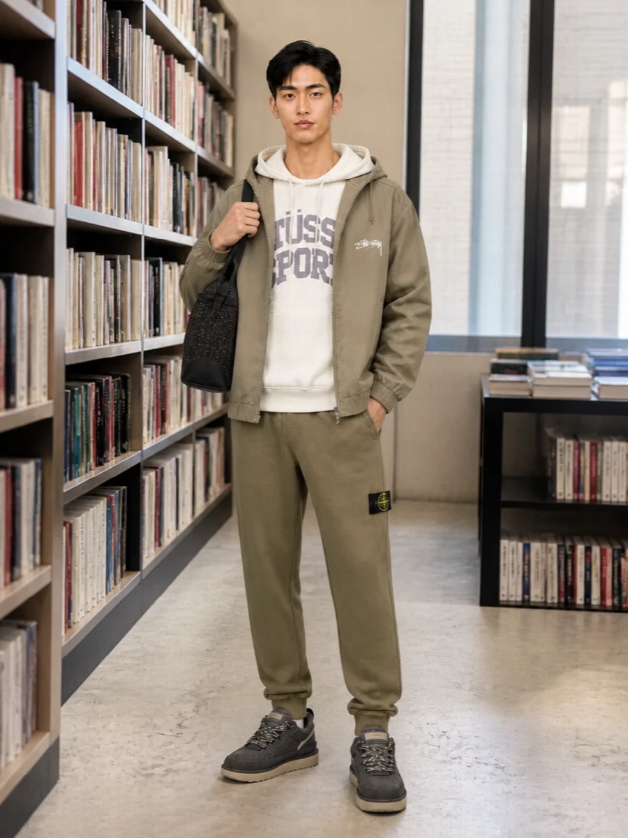 Stussy hooded jacket stone island joggers outfit
