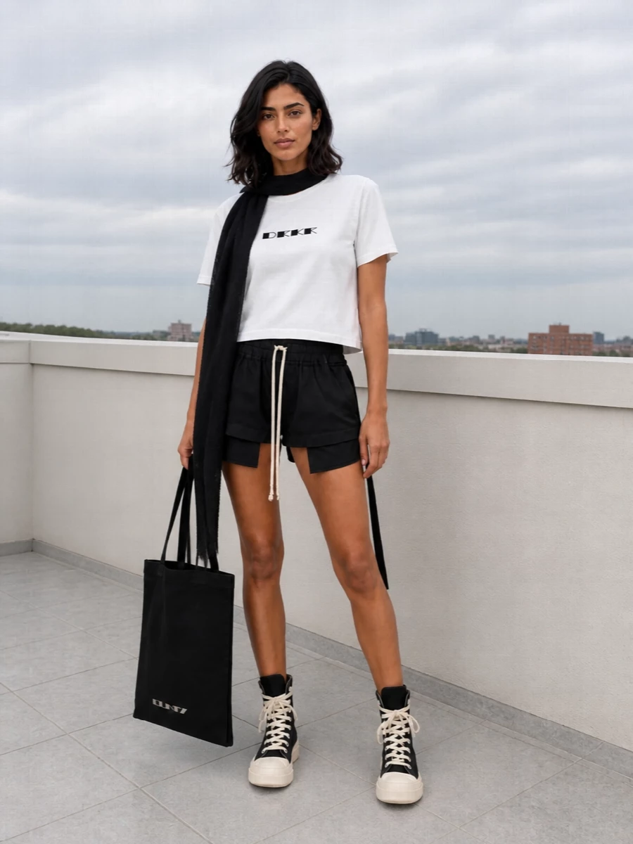 Rick owens drkshdw tee layered shorts sneakers