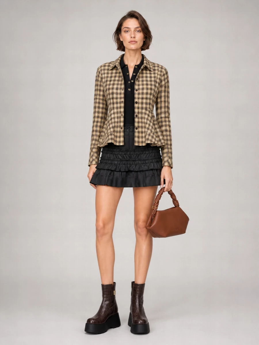 Ganni Checked Flannel Peplum Shirt